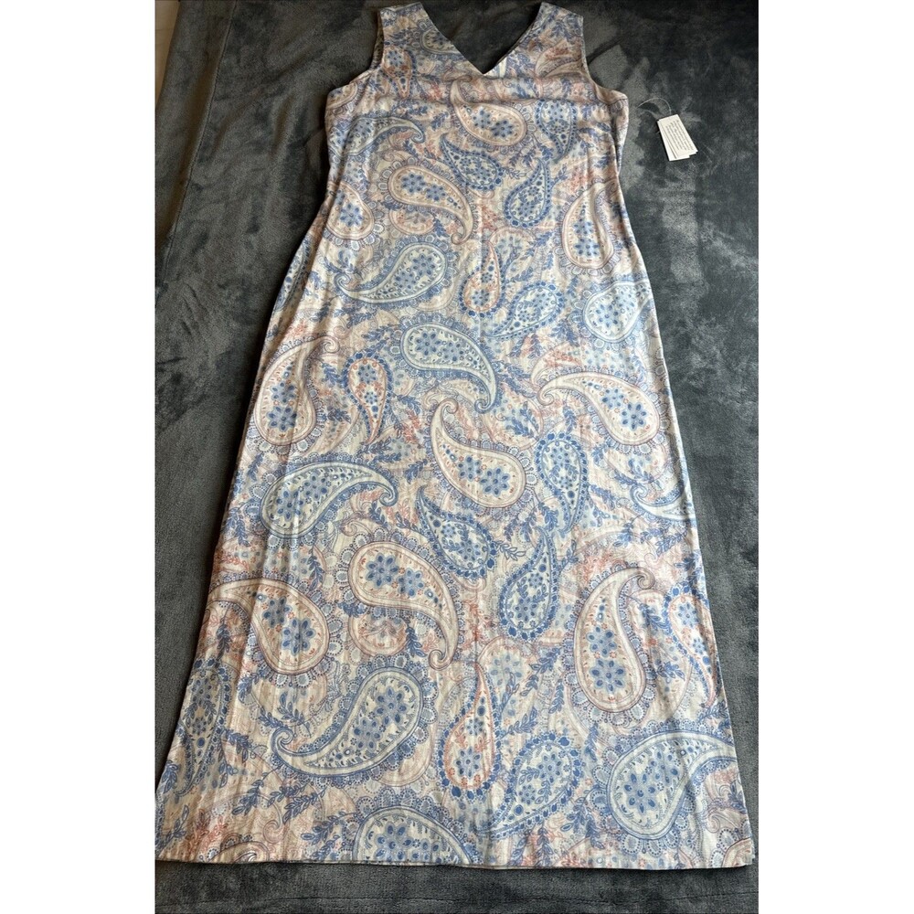 Judith Hart Sleeveless Linen Blend Maxi Dress Blue Paisley Vacation Resort 12P